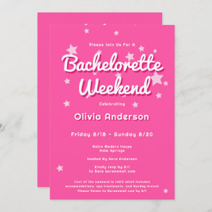 Retro Pretty Pink Malibu Stars Bachelorette  Invitation