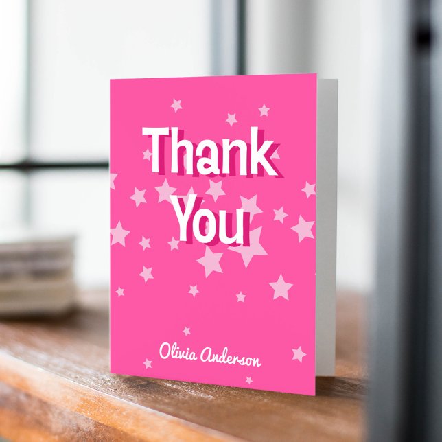 Retro Pretty Pink Stars Birthday Bridal Shower Thank You Card (Creator Uploaded)
