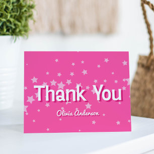 Retro Pretty Pink Stars Birthday Bridal Shower Thank You Card