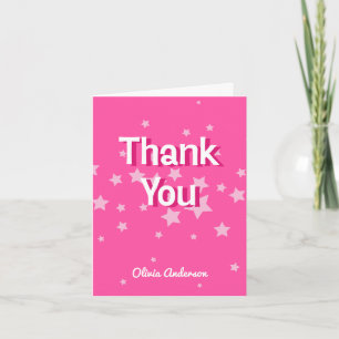 Retro Pretty Pink Stars Birthday Party Thank You Card