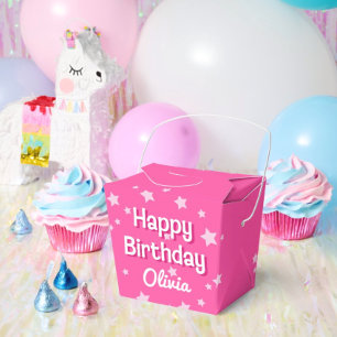 Retro Pretty Pink Stars Happy Birthday Favour Box