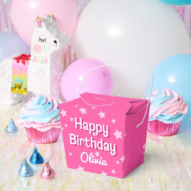 Retro Pretty Pink Stars Happy Birthday  Favour Box (Creator Uploaded)