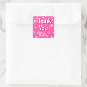 Retro Pretty Pink Stars Happy Birthday  Square Sticker