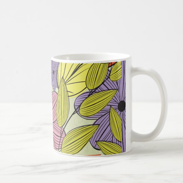 Retro Primitive Flower Drawing Coffee Mug (Right)