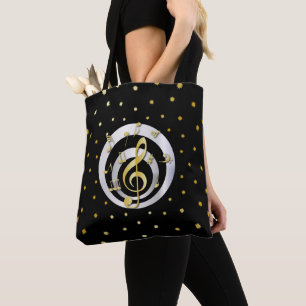 Retro Printed Gold and Silver effect Musical Notes Tote Bag