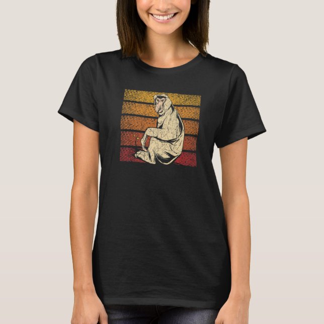 Retro Proboscis Monkey Animal Zookeeper Monkey Whi T-Shirt (Front)