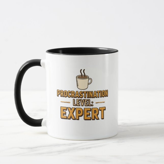Retro "Procrastination Level Expert" Saying Mug (Left)