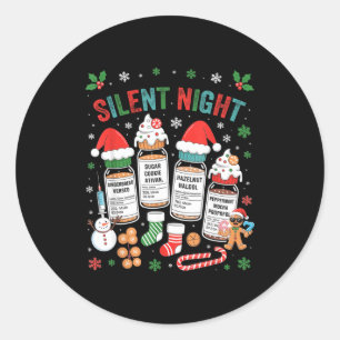 Retro Profol Silent Night Icu Nurses Funny Merry C Classic Round Sticker