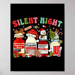 Retro Profol Silent Night Icu Nurses Funny Merry C Poster
