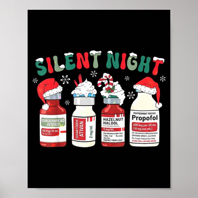 Retro Profol Silent Night Icu Nurses Funny Merry C Poster (Front)