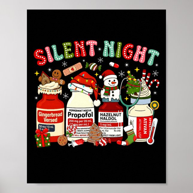 Retro Profol Silent Night Icu Nurses Funny Merry C Poster (Front)