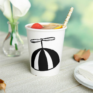 Retro Propeller Beanie Whimsical Black and White Paper Cups