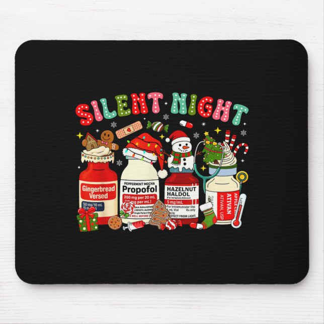 Retro Propofol Silent Night Icu Nurses Funny Merry Mouse Pad (Front)