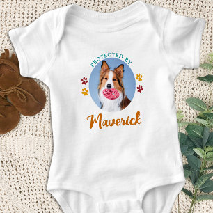 Retro Protected By Dog Custom Photo Colourful Baby Bodysuit