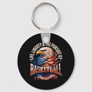 Retro Proud Basketball Eagle American Flag Key Ring