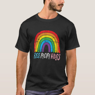 Retro Proud Mum Lgbt Ally Womens Free Mum Hugs Rai T-Shirt