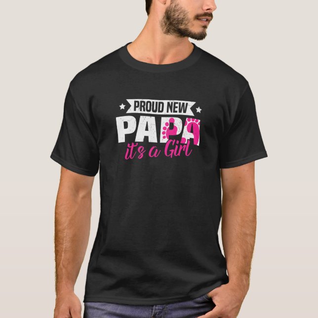 Retro Proud New Papa It's A Girl Gender Reveal T-Shirt (Front)