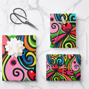 Retro Psychedelic 60s Pattern Fun & Colorful Wrapping Paper Sheet