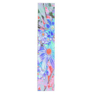 Retro Psychedelic Aqua and Orange Flowers Medium Table Runner
