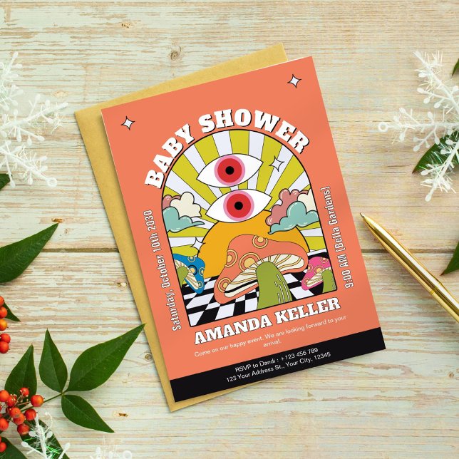 Retro Psychedelic Baby Shower Invitation (Creator Uploaded)