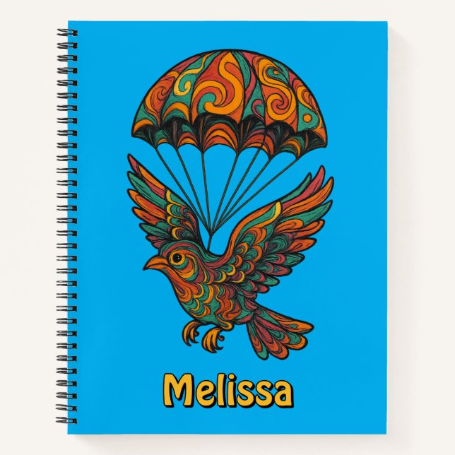 Retro Psychedelic Bird & Parachute Notebook (Front)