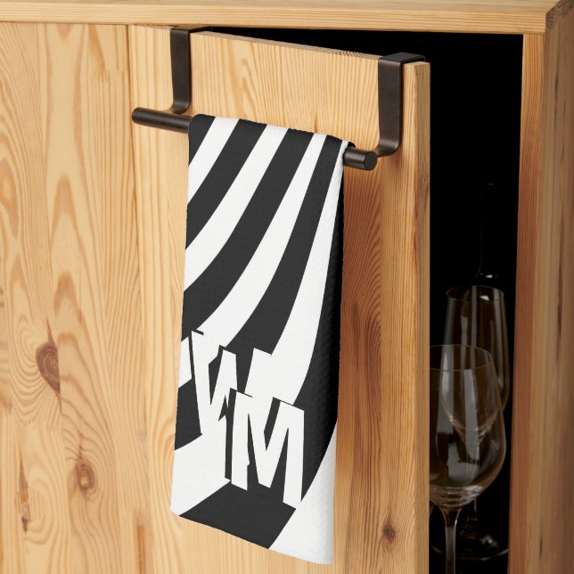 Retro Psychedelic Black White Pattern Initials  Tea Towel (Thirds Fold)