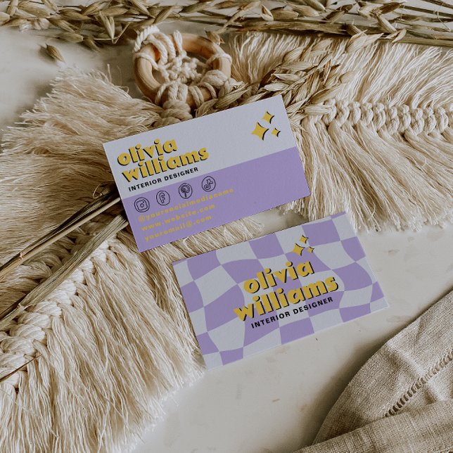 Retro Psychedelic Bold 70s Groovy Checkered Trendy Business Card (Creator Uploaded)