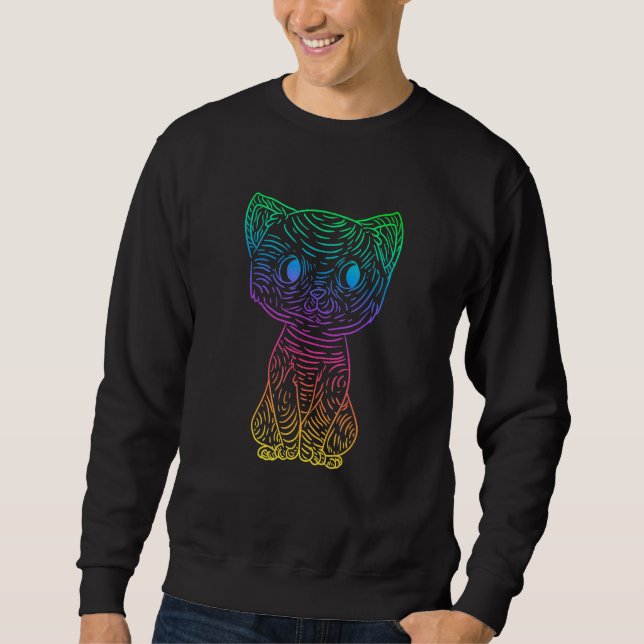 Retro Psychedelic Cat Kitty Owner Furry Pet Kitten Sweatshirt (Front)
