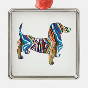 Retro Psychedelic Dachshund Metal Tree Decoration