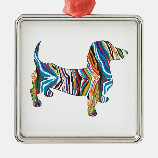 Retro Psychedelic Dachshund Metal Tree Decoration (Front)