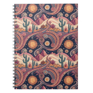 Retro Psychedelic Desert Cactus Sunset Painting Notebook