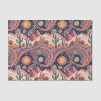 Retro Psychedelic Desert Cactus Sunset Painting Tissue Paper