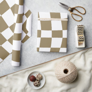 Retro Psychedelic gold wavy checkered Pattern Wrapping Paper