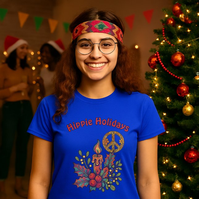 Retro Psychedelic Hippie Holidays Christmas T-Shirt (Creator Uploaded)