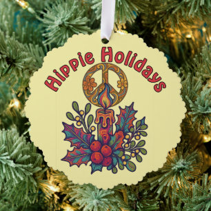Retro Psychedelic Hippie Holidays Christmas Tree Decoration Card