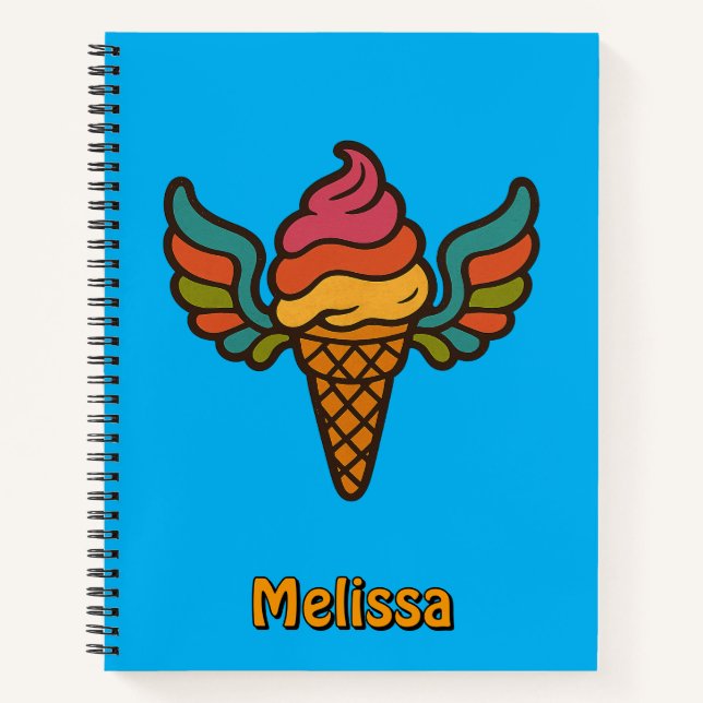 Retro Psychedelic Ice Cream Cone With Wings Notebook (Front)