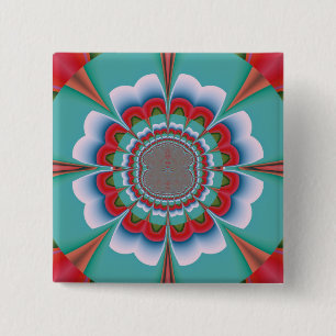Retro Psychedelic Mandala Bloom Abstract Art 15 Cm Square Badge
