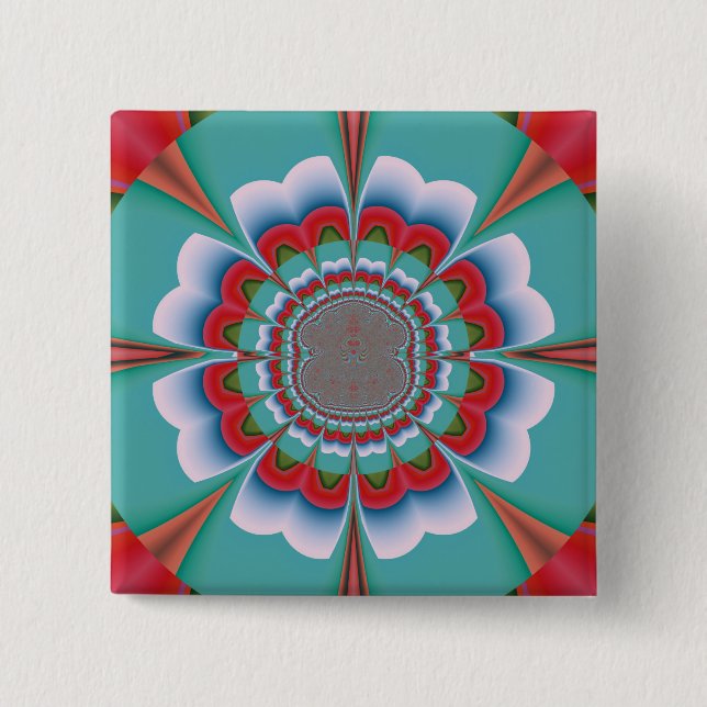 Retro Psychedelic Mandala Bloom Abstract Art 15 Cm Square Badge (Front)