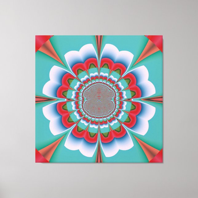 Retro Psychedelic Mandala Bloom Abstract Art Canvas Print (Front)
