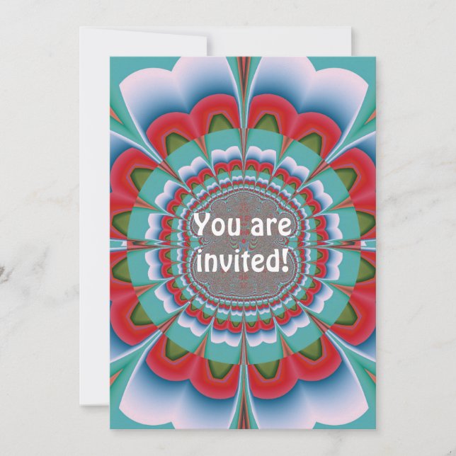 Retro Psychedelic Mandala Bloom Abstract Art Invitation (Front)
