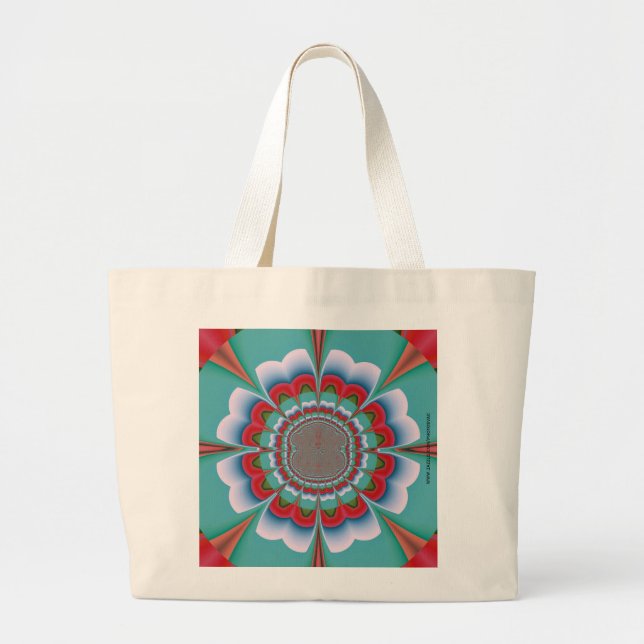 Retro Psychedelic Mandala Bloom Abstract Art Large Tote Bag (Front)