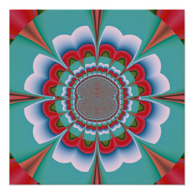 Retro Psychedelic Mandala Bloom Abstract Art Poster (Front)