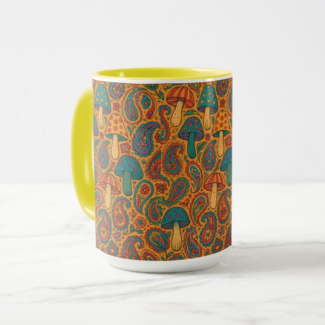 Retro Psychedelic Mushroom & Paisley Pattern Mug (Front Left)