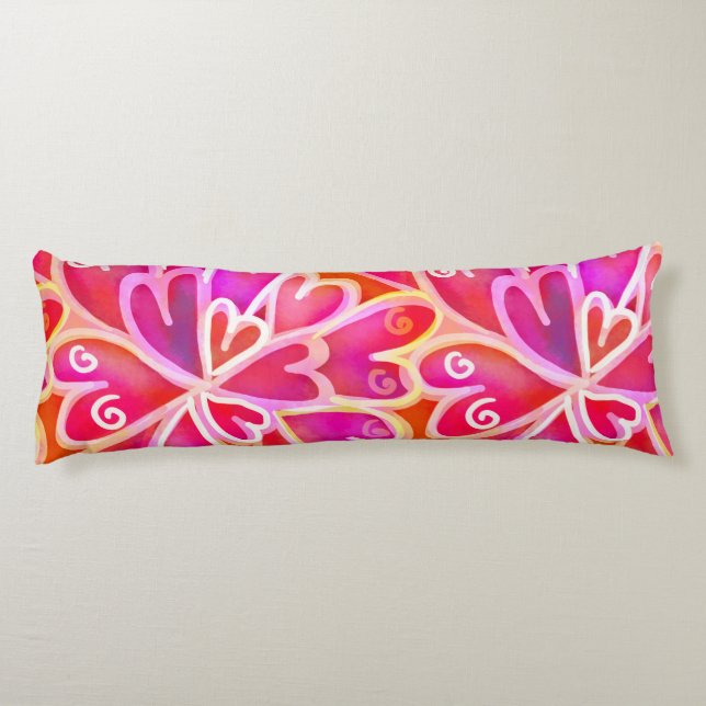 Retro Psychedelic Pink Purple Heart Cool Bedding Body Cushion (Back)