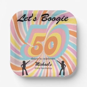 Retro Psycho Boogie Colorful Men's 50th birthday Paper Plate