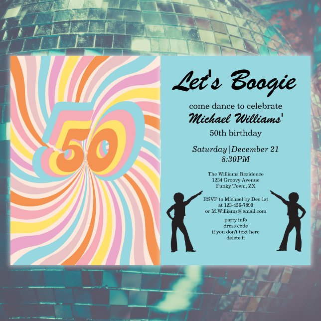 Retro Psycho Boogie Colourful Men's 50th birthday Invitation (Creator Uploaded)