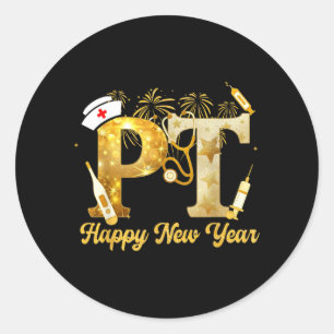 Retro Pt Nurse Happy New Year 2026 Fireworks Nurse Classic Round Sticker