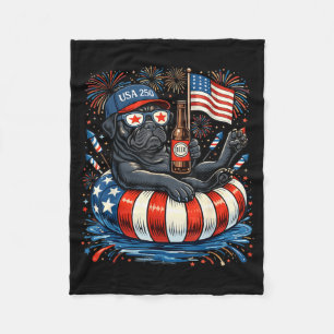 Retro Pug Beer Usa 250th Anniversary 4th Of July Fleece Blanket