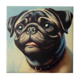 Retro Pug Painting Tile