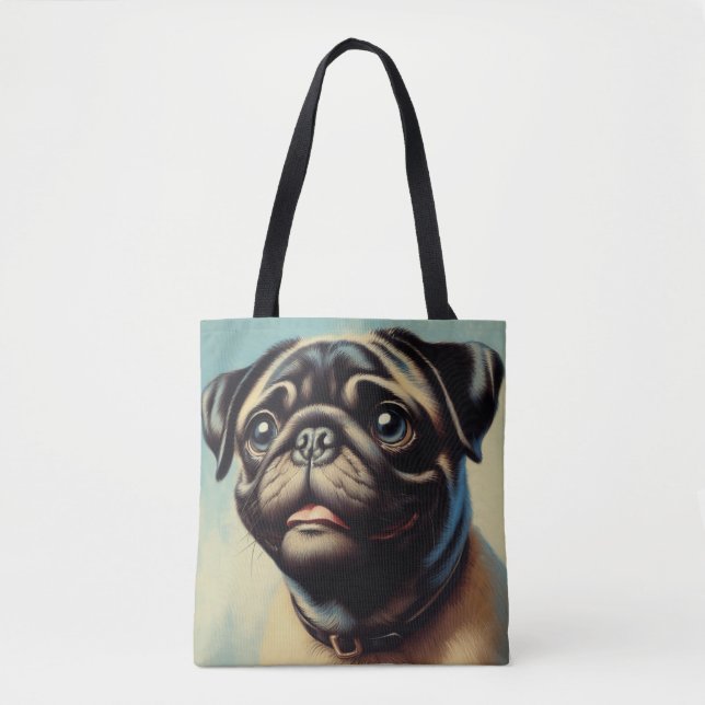 Retro Pug Painting Tote Bag (Front)
